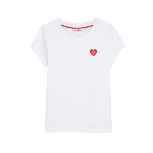 Hugo White Embroidered Short-Sleeved T-Shirt