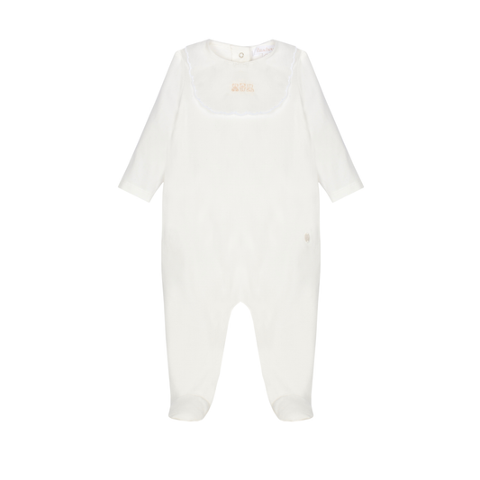 Patachou Ecru Scalloped Collar Teddy Footie