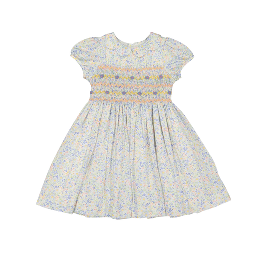 Antoinette Paris Blue Ondine Floral Puffed Short Sleeve Dress