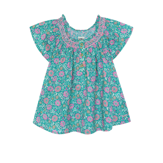 Bonton Teal Georgette Floral Dress