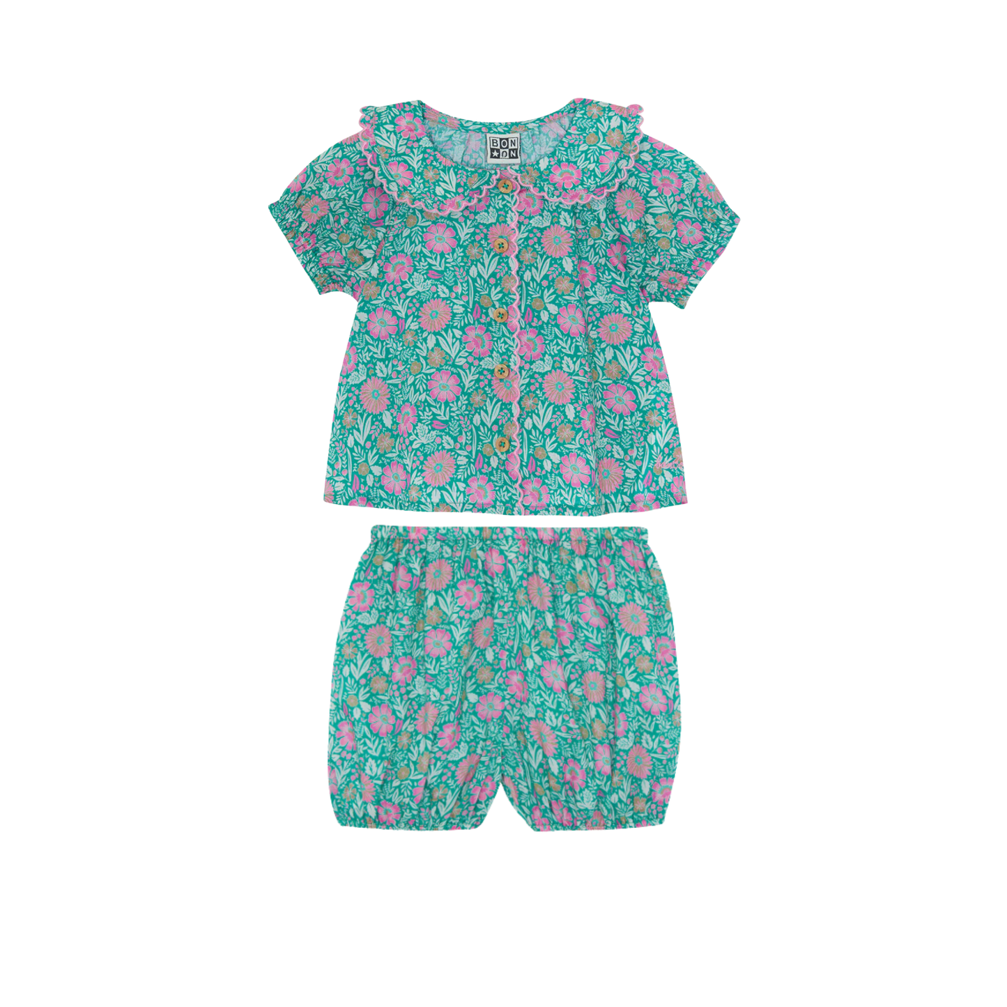 Bonton Teal Aria Floral Bloomer Set