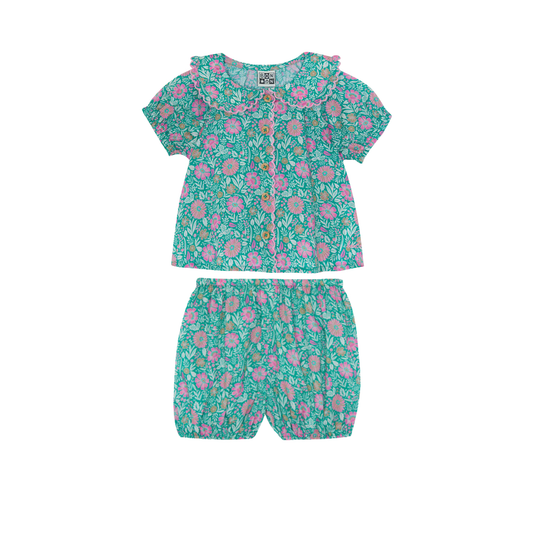Bonton Teal Aria Floral Bloomer Set