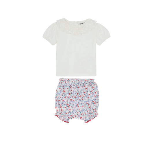 Bonton White/Ecru Floral Ruffle Bloomer Set