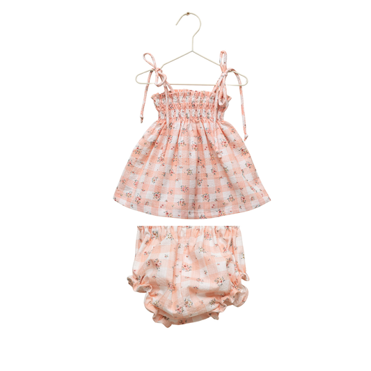 Cosmosophie Pink Picnic Check Sleeveless Romper