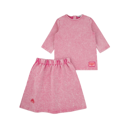 Ra & Da Fuchsia Pink Acid Wash Patch Skirt Set