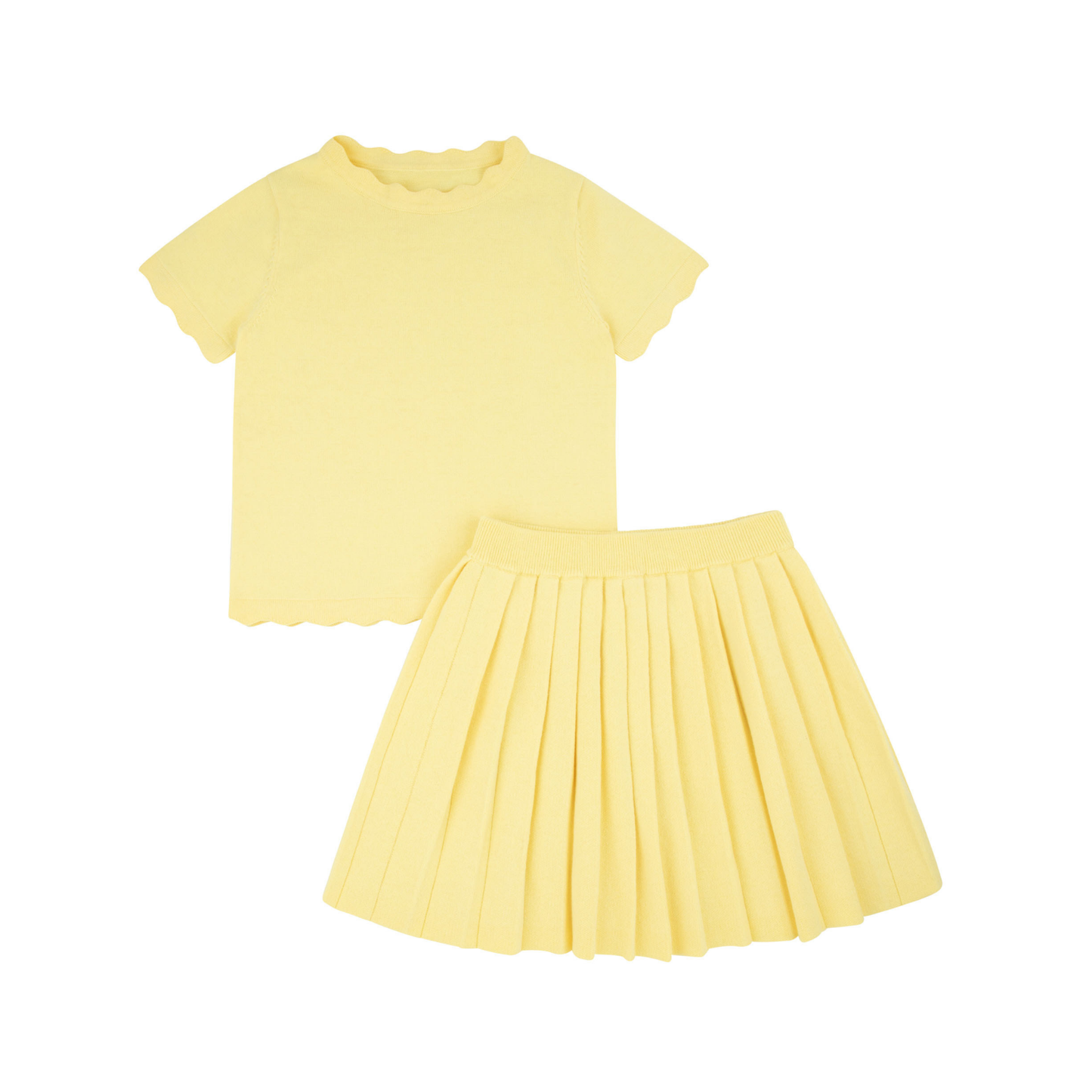 Ra & Da Yellow Thin Knit Pleated Skirt Set