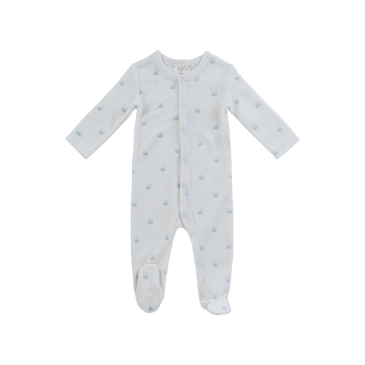 Kipp Baby Blue Little Crown Pattern Terry Footie