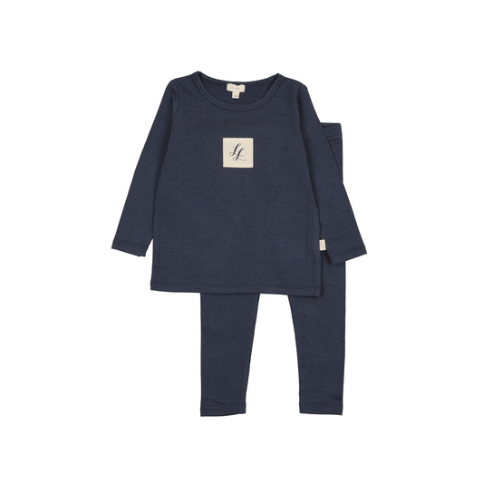 Lil Legs Navy Crest Embroidered Lounge Set