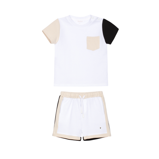 Patachou Beige/White Bicolor Shorts Set