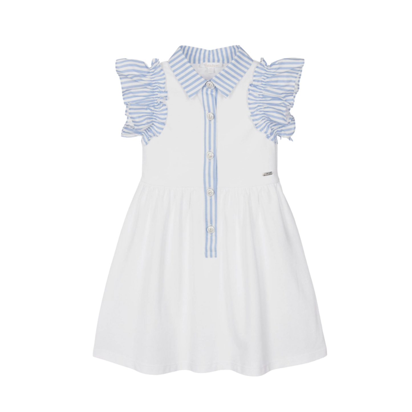 Patachou White/Blue Ruffle Stripe Short Sleeve Dress