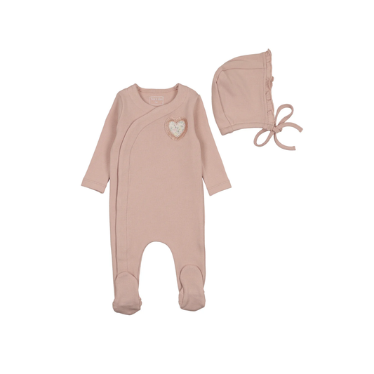 Bee And Dee Rose Lemon Print Applique Footie