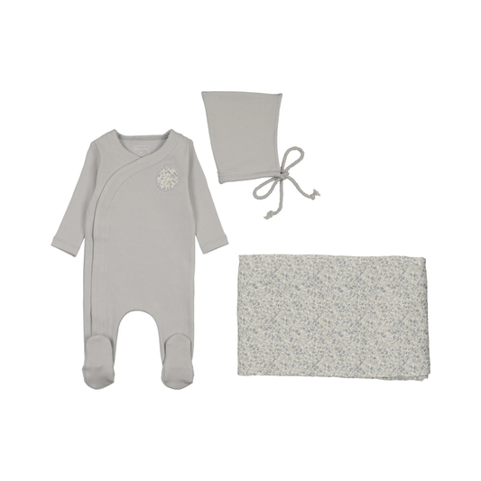 Bee And Dee Lemon Print Applique Footie W/ Blanket