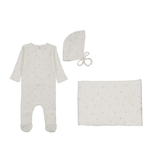 Bee And Dee Pointelle With Flowers Footie W/ Blanket