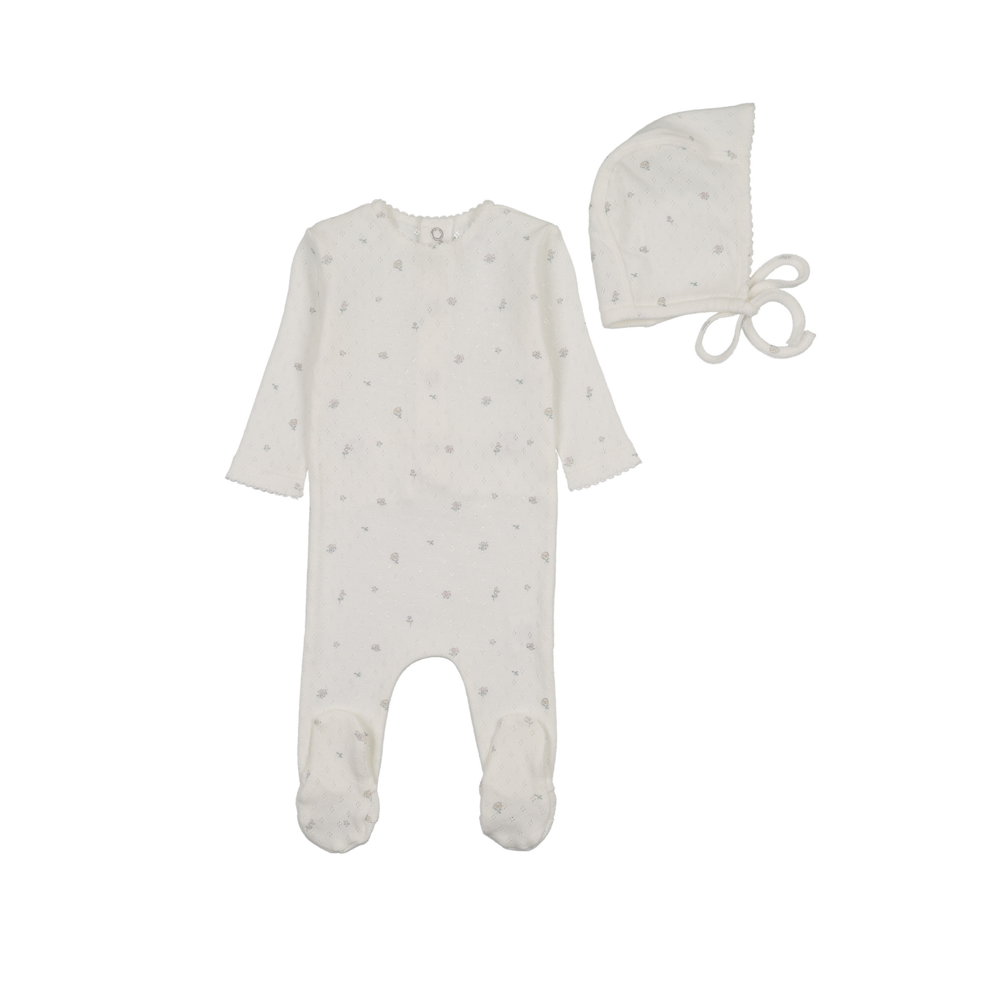 Bee And Dee Chalk White Girls Pointelle With Flowers Footie