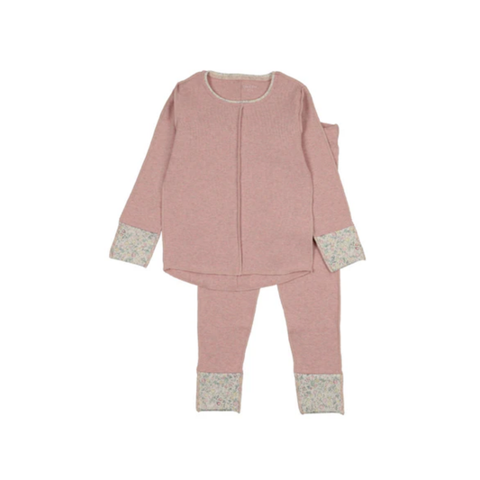 Bee And Dee Heathered Pink Lemon Print Cuffs Pajama