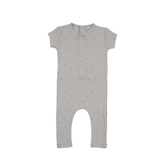 Bee And Dee Dusty Blue Pointelle With Flowers Romper