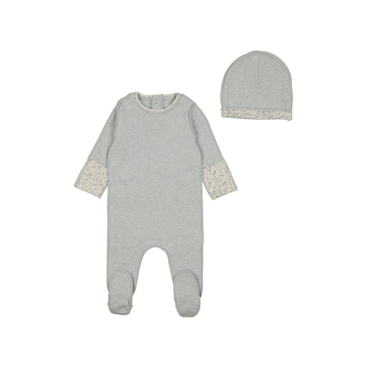 Bee And Dee Heathered Blue Lemon Print Cuffs Footie