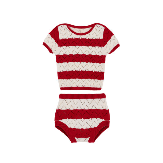 Birinit Red/White Chili Knit Short Set