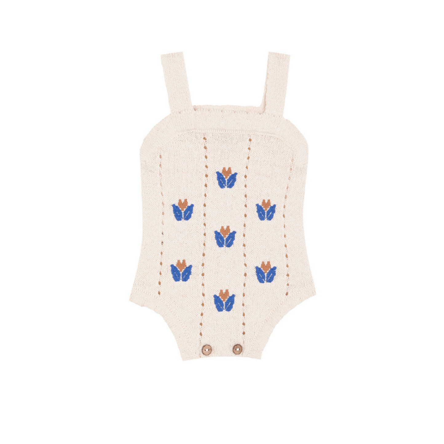 Birinit Cream Floral Embroidery Knit Romper