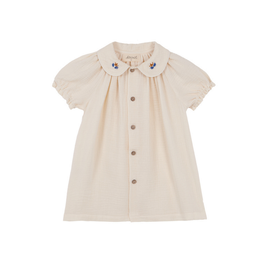 Birinit Ivory Embroidered Short Sleeve Blouse