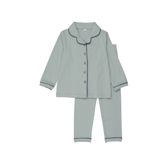 Bonjoy Dusty Blue Grandpa Piping Long Sleeve Grandpa PJ`s