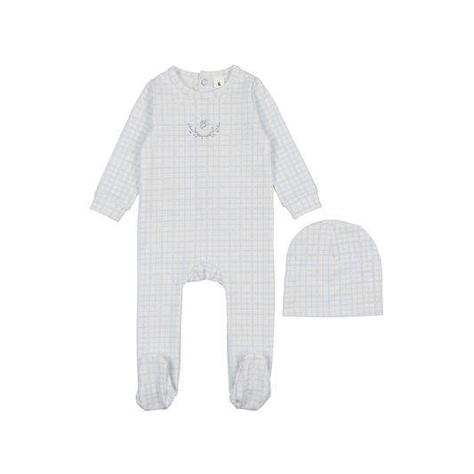 Bonjoy Emblem Blue Dainty Grid Footie Set