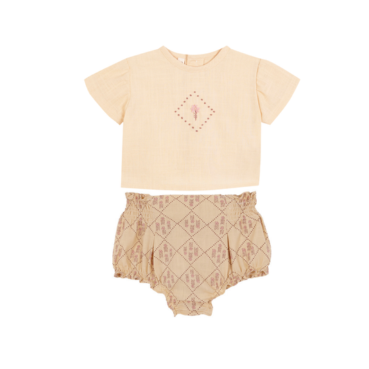 Birinit Sand Embroidered Short Set