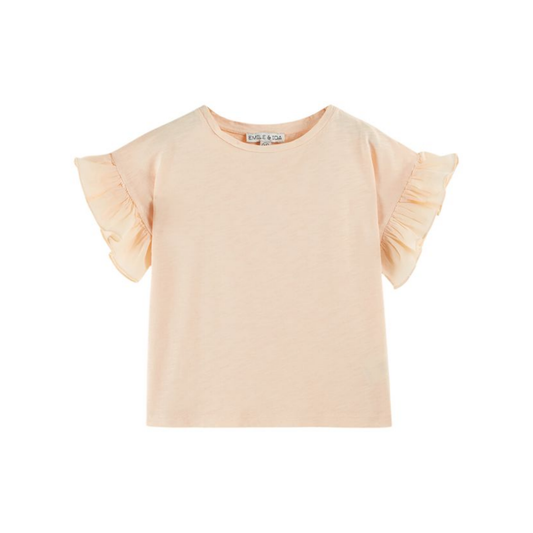 Emile Et Ida Peach Ruffle Short Sleeve Tee