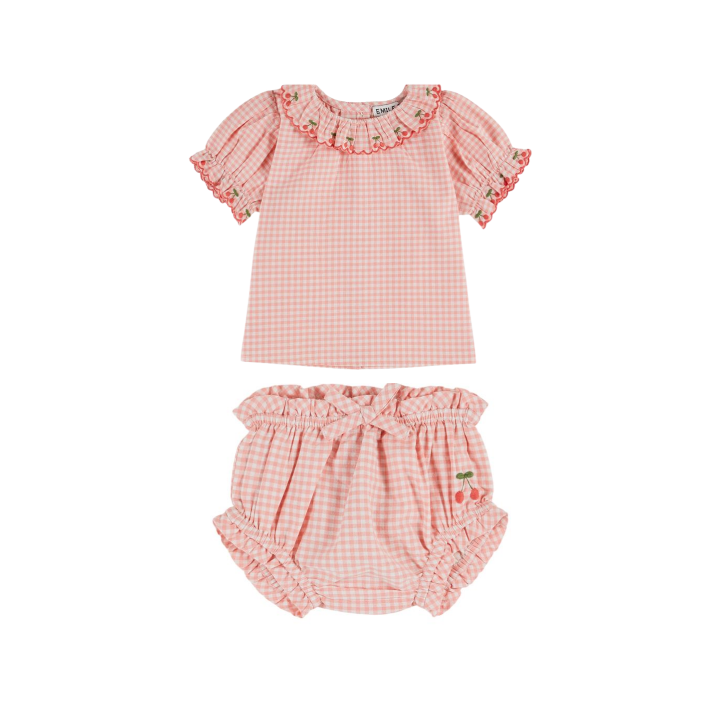 Emile Et Ida Blush Ruffle Check Bloomer Set
