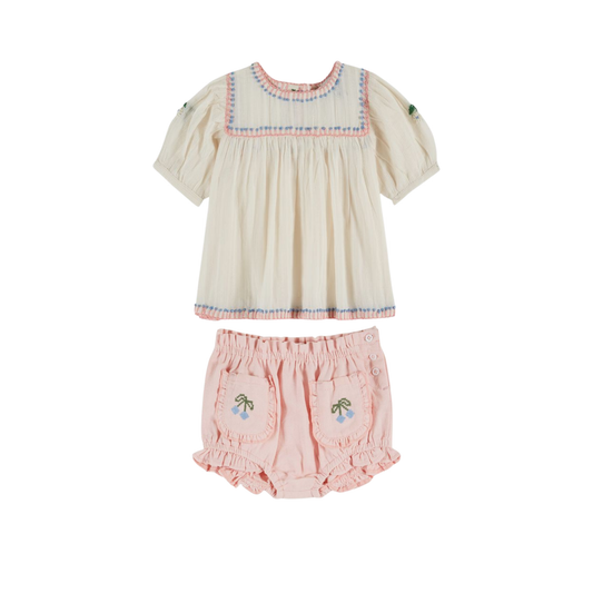Emile Et Ida Cream Embroidered Bloomer Set