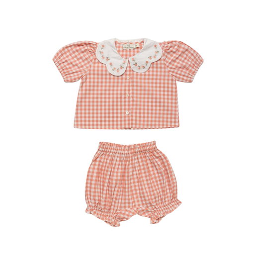 Early Sunday Gingham Check Peony Tilly Check Bloomer Set