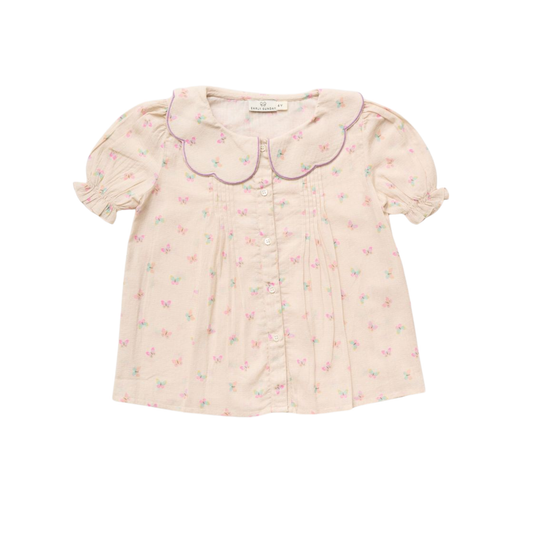 Early Sunday Pink Camelia Butterflies Blouse