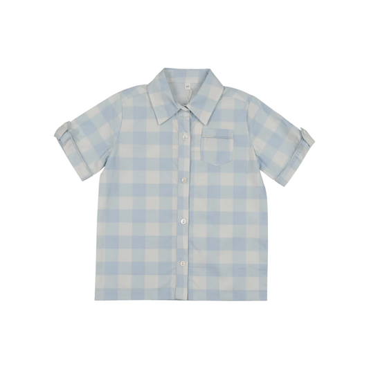 Bonjoy Blue Gingham Shabbos Plaid Short Sleeve Shirt