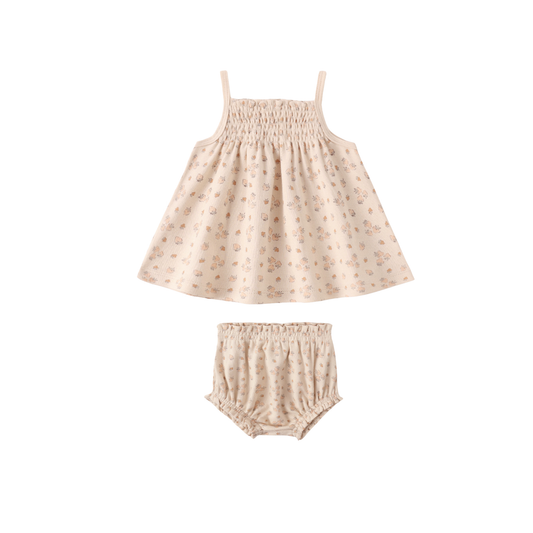 Quincy Mae Ecru Strawberries Smocked Bloomer Set