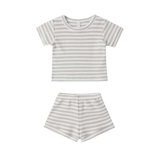 Quincy Mae Sage Waffle Stripe Shorts Set