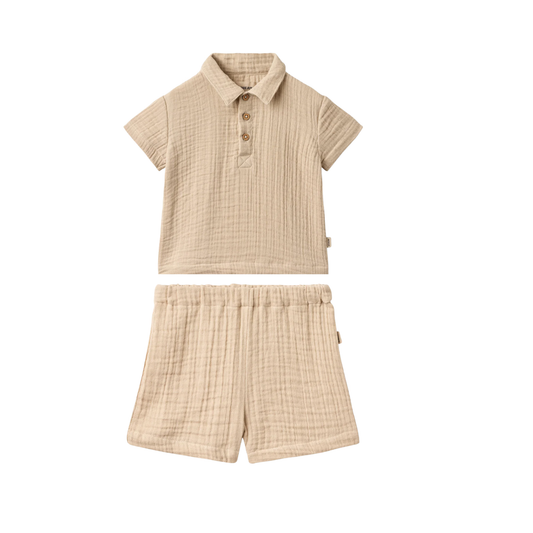 Wheat Warm Sand Infant Svend Gauze Shorts Set