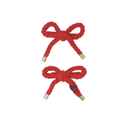 Bandeau Red Nautical Rope With Gold Edge Collection Mini Bow Clip Set