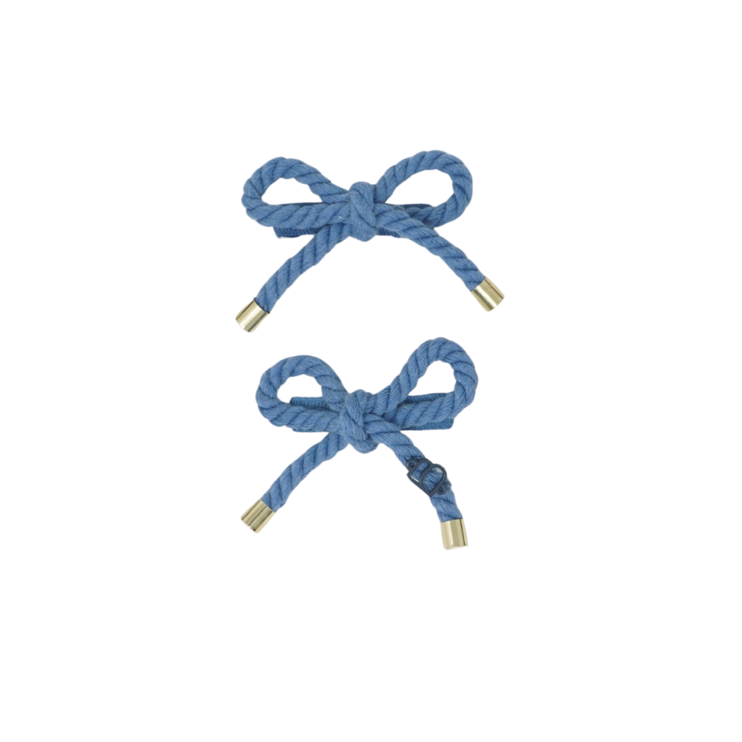 Bandeau Denim Blue Nautical Rope With Gold Edge Collection Mini Bow Clip Set