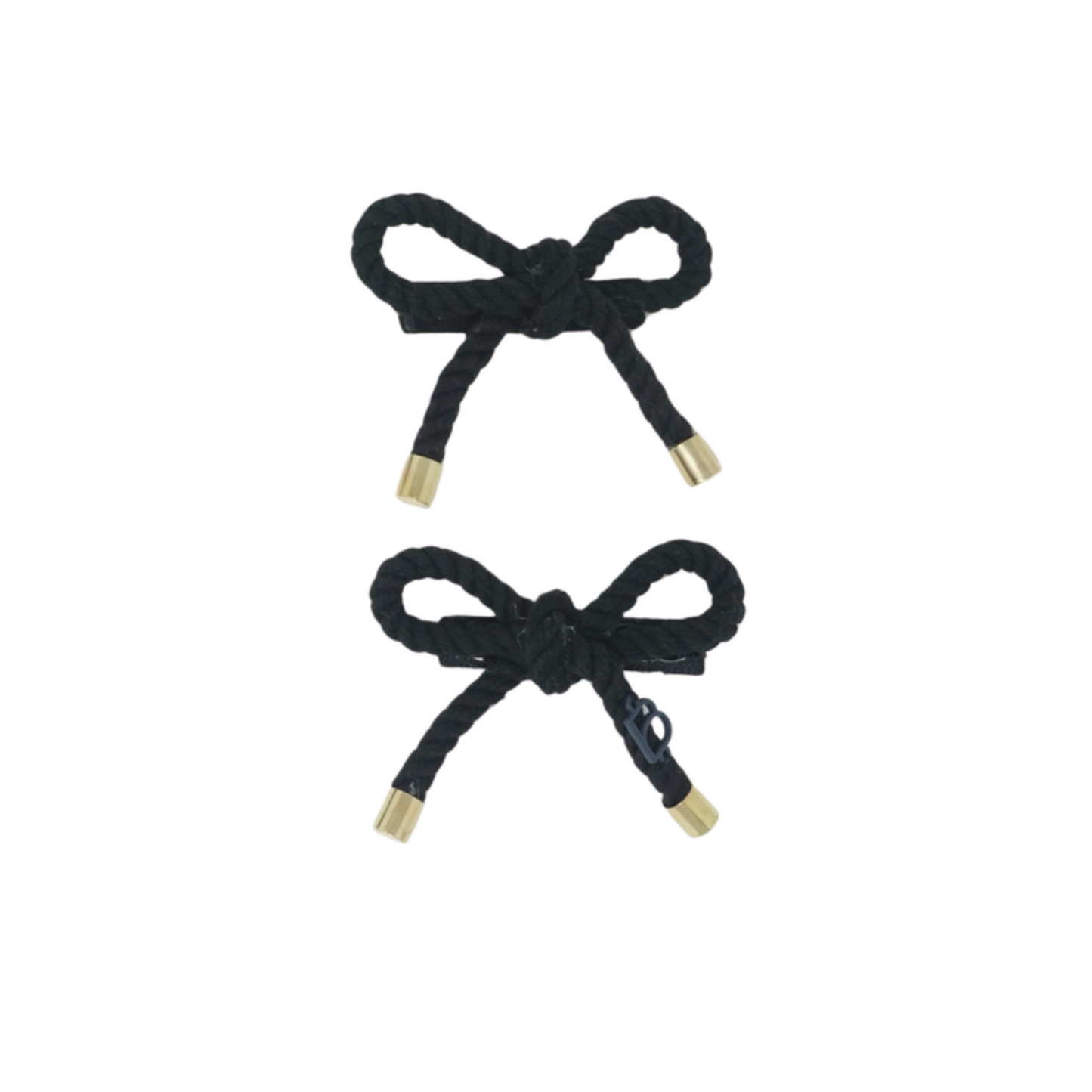 Bandeau Black Nautical Rope With Gold Edge Collection Mini Bow Clip Set