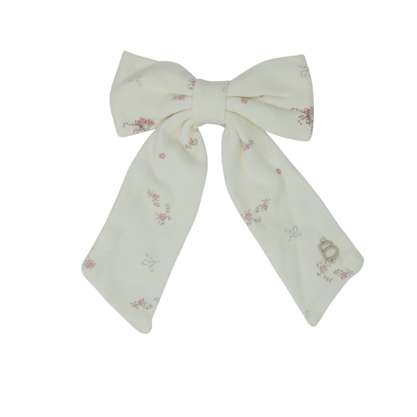 Bandeau Pink Flower/ White Dainty Prints On Soft Fabric Collection Medium Bow Clip