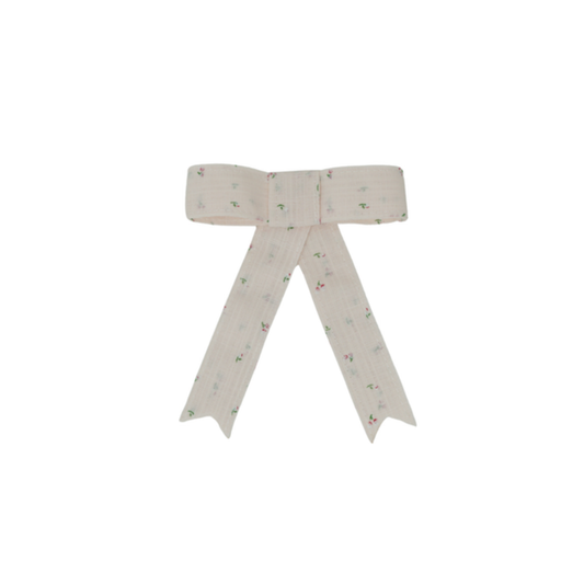 Bandeau Pale Pink Tiny Floral Linen Bows Collection Medium Bow Clip