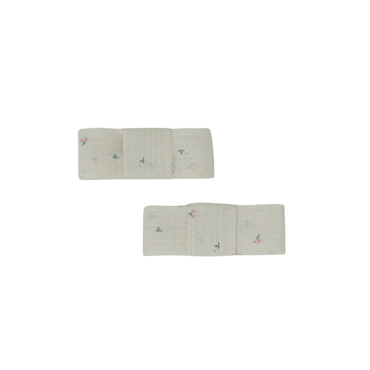 Bandeau Cream Tiny Floral Linen Bows Collection Mini Bow Clip Set