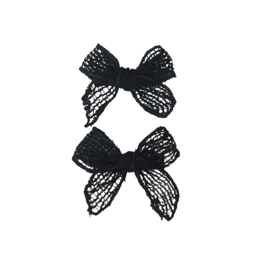 Bandeau Black Netting Crochet Collection Mini Bow Clip Set