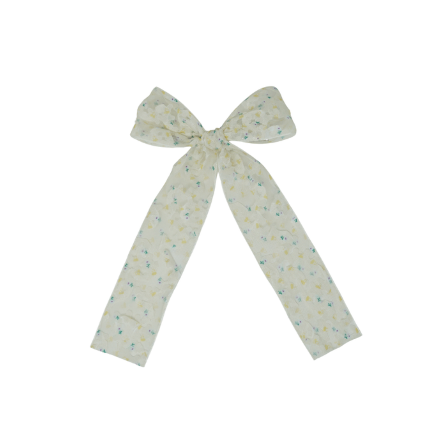 Bandeau White/Yellow Sheer 3D Flower Printed Ribbon Collection Large Bow Clip