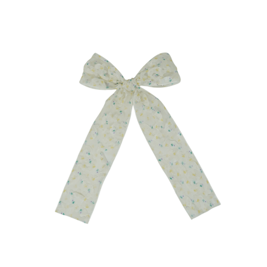 Bandeau White/Yellow Sheer 3D Flower Printed Ribbon Collection Large Bow Clip