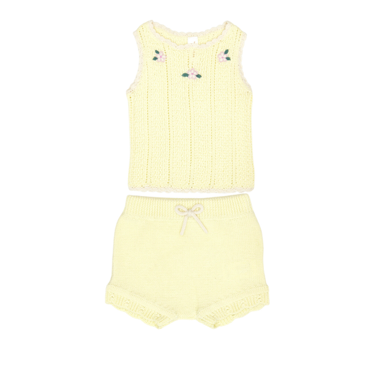 Tuntun Wax Yellow & Natural Avery Flower Shorts Set