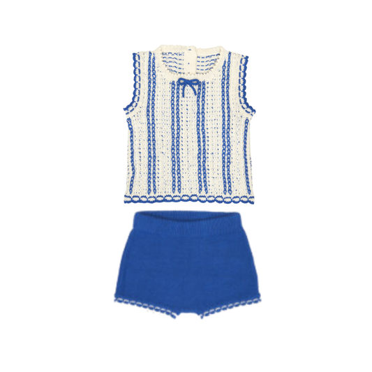 Tuntun Natural & Blue Madison Stripe Shorts Set