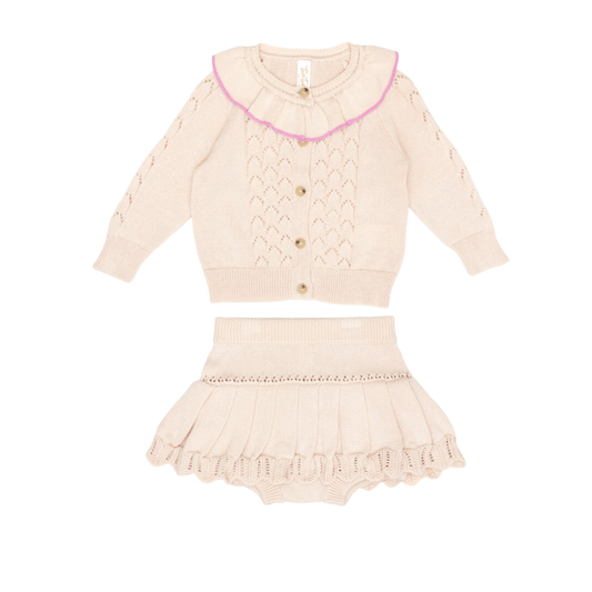 Tuntun Light Pink & Fucshia Knitted Cardigan Skirt Set