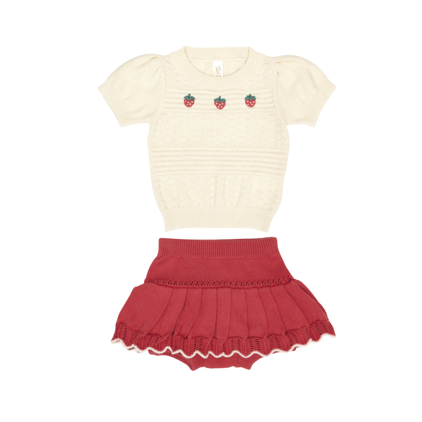 Tuntun Rosa Red & Lt Pink Strawberry Knitted Skirt Set