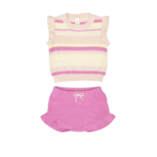 Tuntun Light Pink & Yellow Amelia Stripe Shorts Set